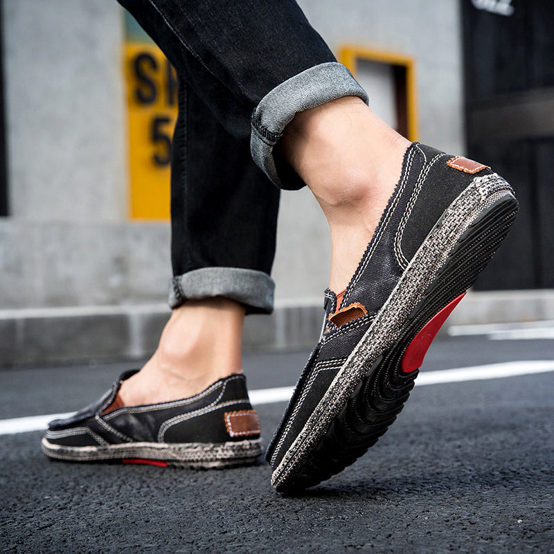 Men’s Washed Canvas Slip-On Shoes | Breathable, Anti-Slip, Classic Deck Style | 8806