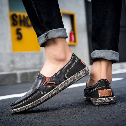 Men’s Washed Canvas Slip-On Shoes | Breathable, Anti-Slip, Classic Deck Style | 8806