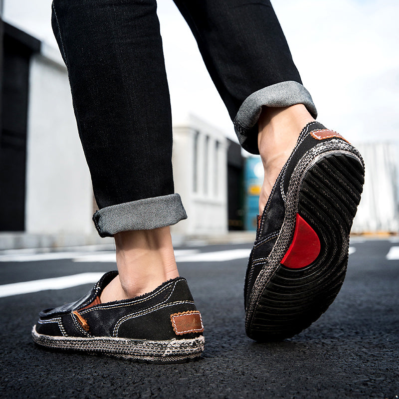 Men’s Washed Canvas Slip-On Shoes | Breathable, Anti-Slip, Classic Deck Style | 8806