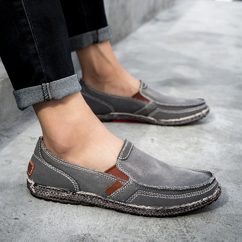 Men’s Washed Canvas Slip-On Shoes | Breathable, Anti-Slip, Classic Deck Style | 8806