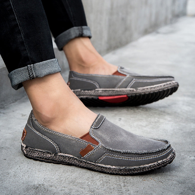 Men’s Washed Canvas Slip-On Shoes | Breathable, Anti-Slip, Classic Deck Style | 8806