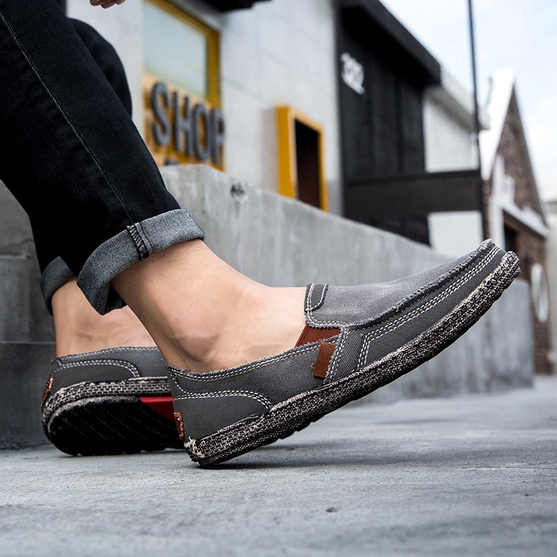 Men’s Washed Canvas Slip-On Shoes | Breathable, Anti-Slip, Classic Deck Style | 8806