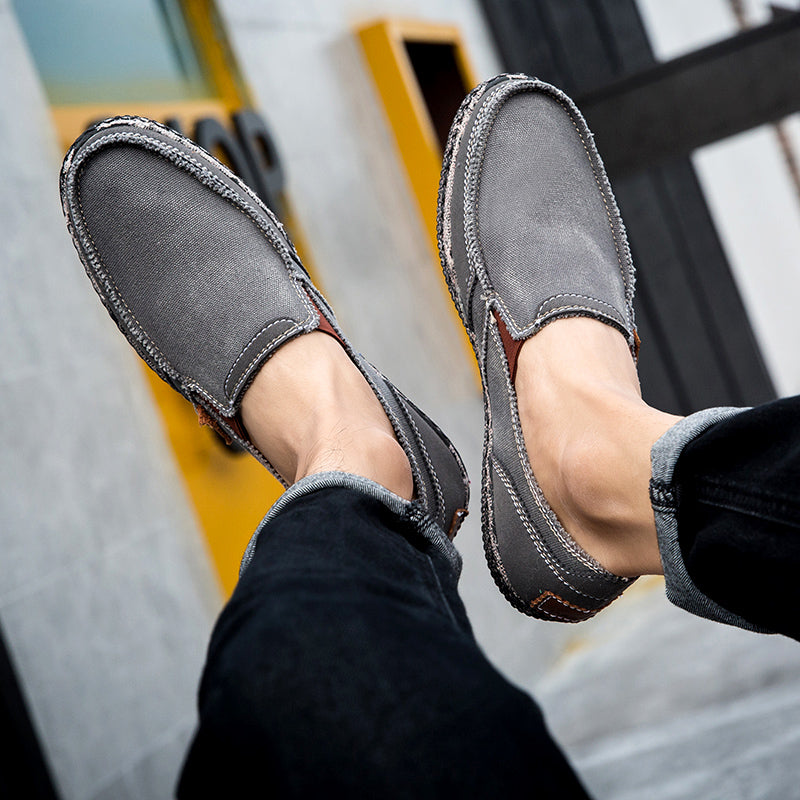 Men’s Washed Canvas Slip-On Shoes | Breathable, Anti-Slip, Classic Deck Style | 8806