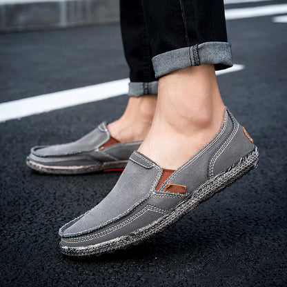 Men’s Washed Canvas Slip-On Shoes | Breathable, Anti-Slip, Classic Deck Style | 8806
