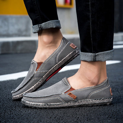 Men’s Washed Canvas Slip-On Shoes | Breathable, Anti-Slip, Classic Deck Style | 8806