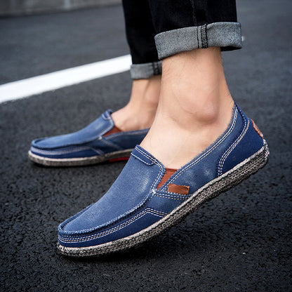 Men’s Washed Canvas Slip-On Shoes | Breathable, Anti-Slip, Classic Deck Style | 8806