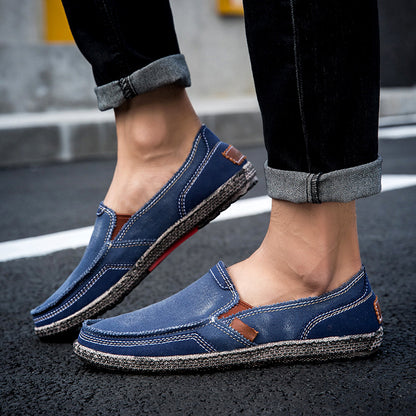 Men’s Washed Canvas Slip-On Shoes | Breathable, Anti-Slip, Classic Deck Style | 8806