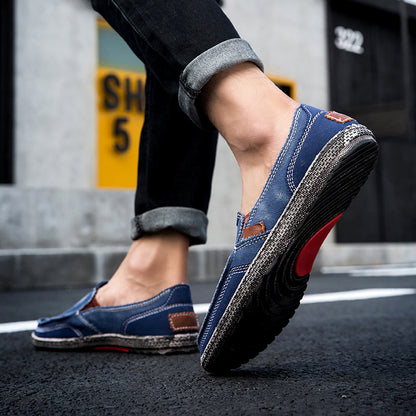 Men’s Washed Canvas Slip-On Shoes | Breathable, Anti-Slip, Classic Deck Style | 8806