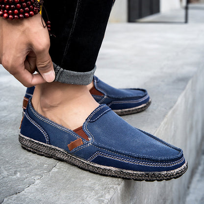 Men’s Washed Canvas Slip-On Shoes | Breathable, Anti-Slip, Classic Deck Style | 8806