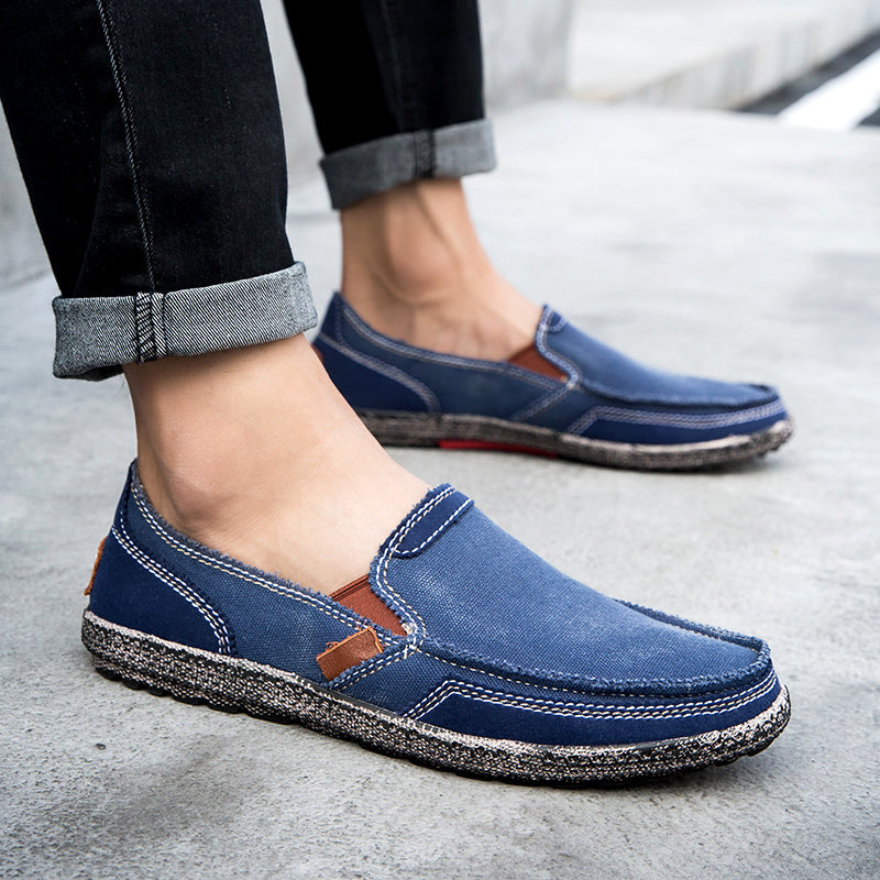 Men’s Washed Canvas Slip-On Shoes | Breathable, Anti-Slip, Classic Deck Style | 8806