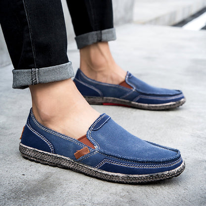 Men’s Washed Canvas Slip-On Shoes | Breathable, Anti-Slip, Classic Deck Style | 8806