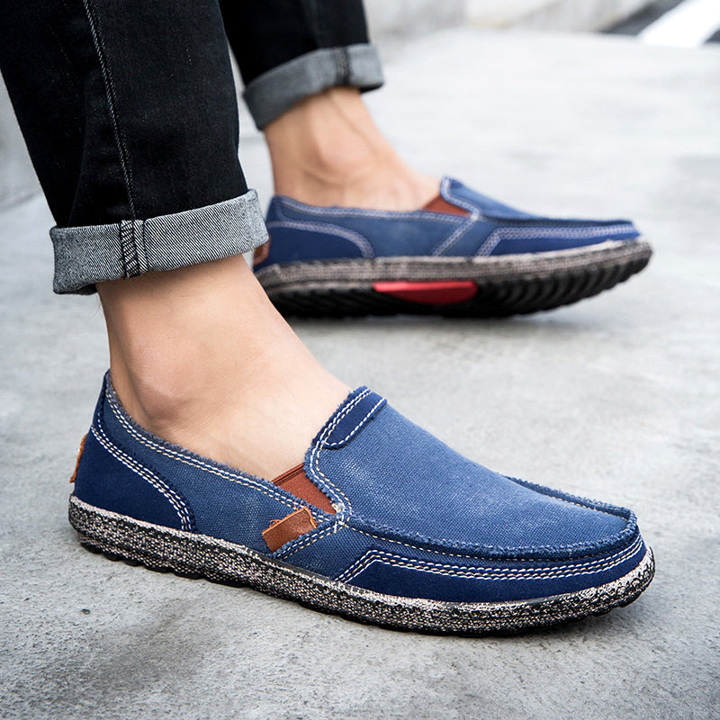Men’s Washed Canvas Slip-On Shoes | Breathable, Anti-Slip, Classic Deck Style | 8806