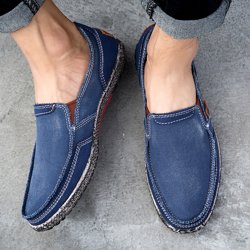 Men’s Washed Canvas Slip-On Shoes | Breathable, Anti-Slip, Classic Deck Style | 8806