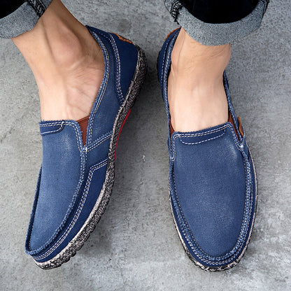 Men’s Washed Canvas Slip-On Shoes | Breathable, Anti-Slip, Classic Deck Style | 8806