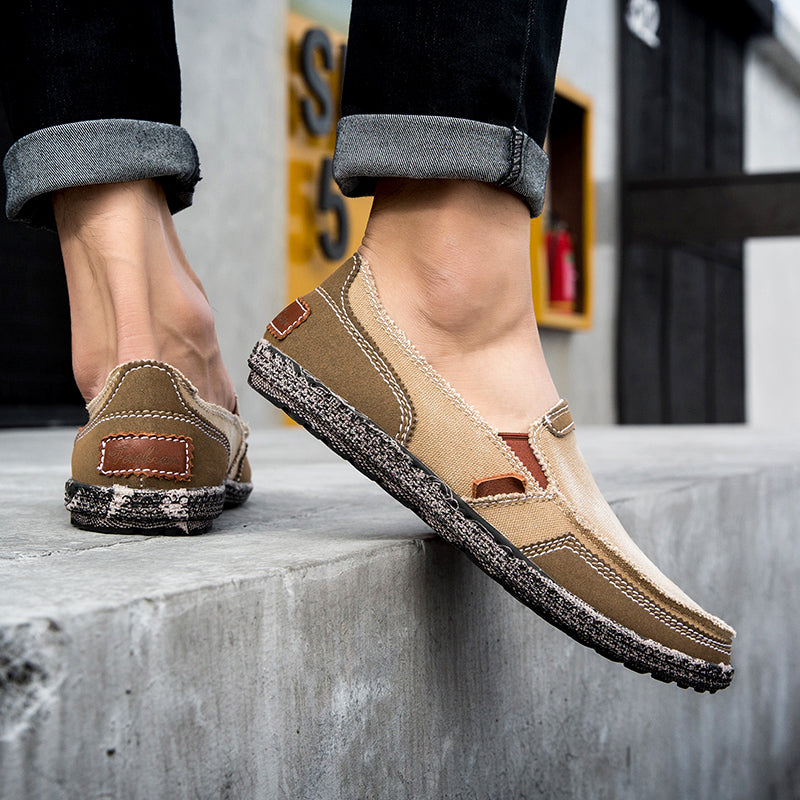 Men’s Washed Canvas Slip-On Shoes | Breathable, Anti-Slip, Classic Deck Style | 8806