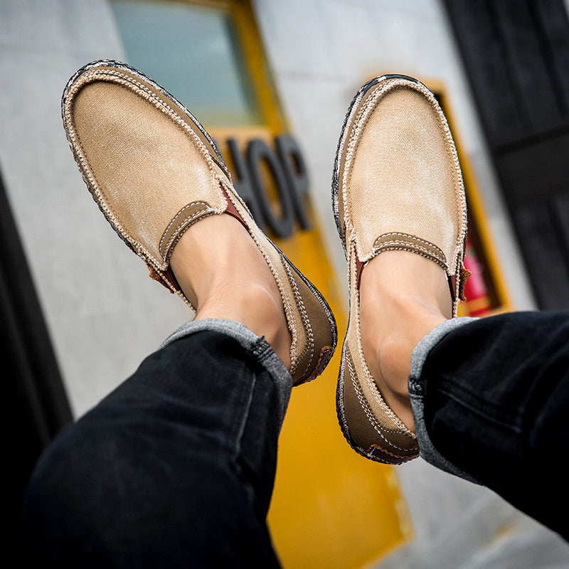 Men’s Washed Canvas Slip-On Shoes | Breathable, Anti-Slip, Classic Deck Style | 8806
