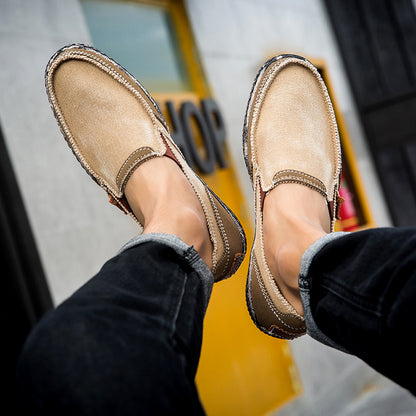 Men’s Washed Canvas Slip-On Shoes | Breathable, Anti-Slip, Classic Deck Style | 8806