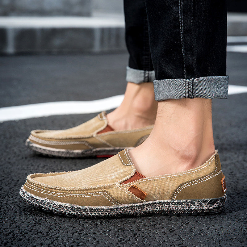 Men’s Washed Canvas Slip-On Shoes | Breathable, Anti-Slip, Classic Deck Style | 8806