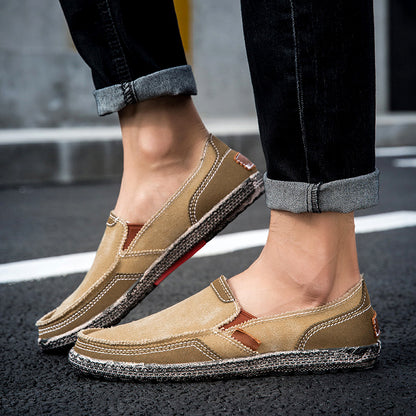 Men’s Washed Canvas Slip-On Shoes | Breathable, Anti-Slip, Classic Deck Style | 8806