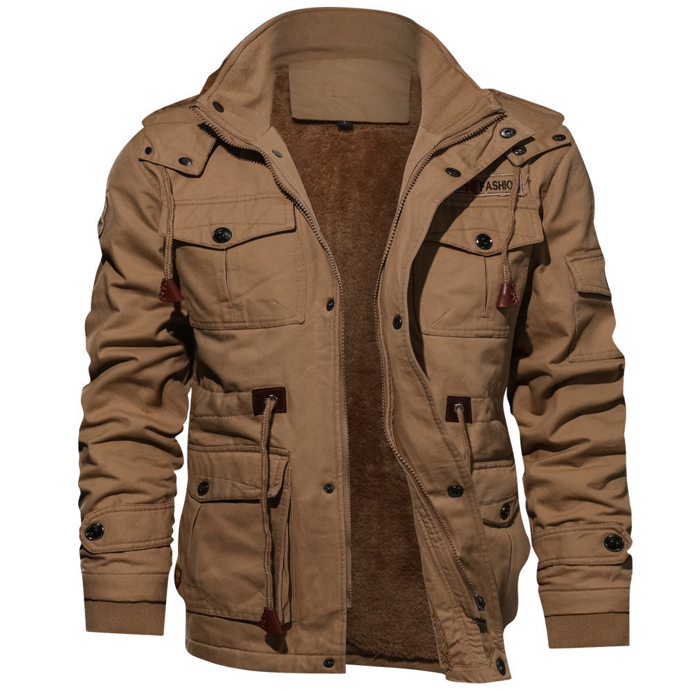 Giacca casual in cotone con cappuccio multitasche in pile invernale da uomo | 9933 