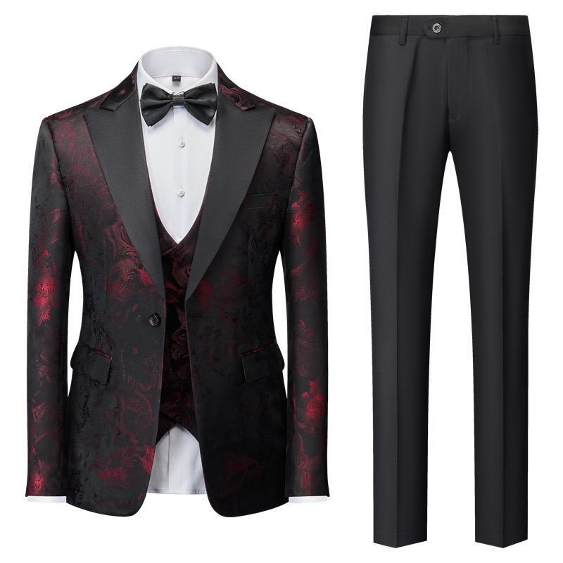 Costume de smoking 3 pièces en jacquard de luxe de haute qualité pour homme, ensemble blazer, gilet et pantalon pour fête de mariage | 1515 