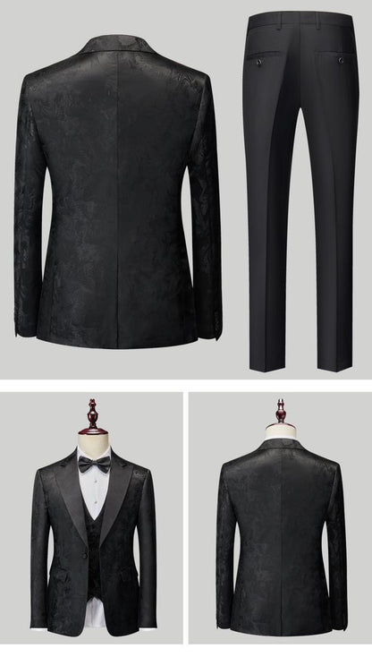 Costume de smoking 3 pièces en jacquard de luxe de haute qualité pour homme, ensemble blazer, gilet et pantalon pour fête de mariage | 1515 