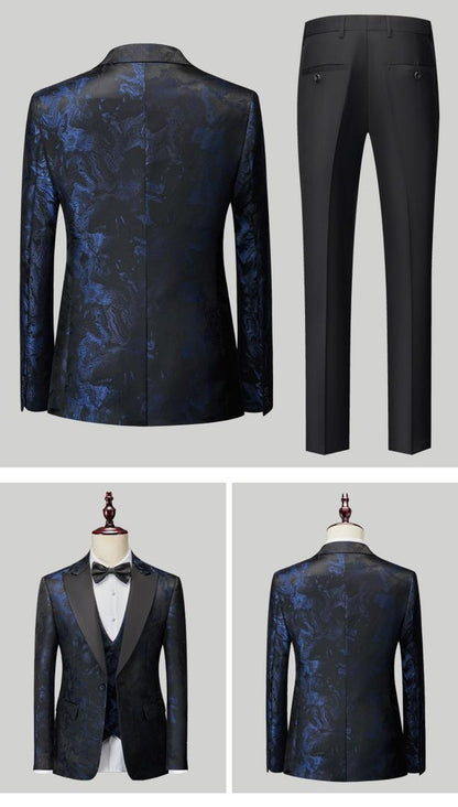Costume de smoking 3 pièces en jacquard de luxe de haute qualité pour homme, ensemble blazer, gilet et pantalon pour fête de mariage | 1515 