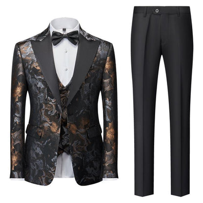 Costume de smoking 3 pièces en jacquard de luxe de haute qualité pour homme, ensemble blazer, gilet et pantalon pour fête de mariage | 1515 