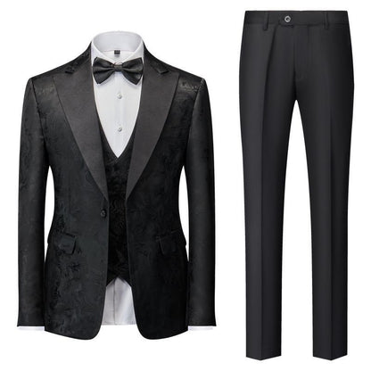 Costume de smoking 3 pièces en jacquard de luxe de haute qualité pour homme, ensemble blazer, gilet et pantalon pour fête de mariage | 1515 