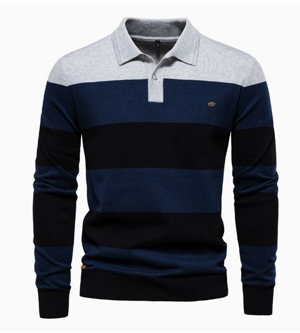 Polo a righe con mezza cerniera e maniche lunghe da golf casual da uomo | PL218 