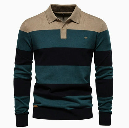 Polo a righe con mezza cerniera e maniche lunghe da golf casual da uomo | PL218 