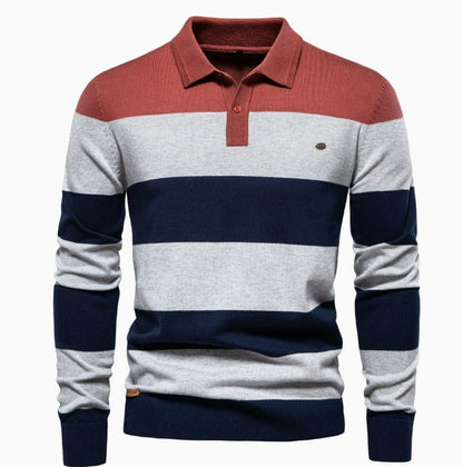 Polo a righe con mezza cerniera e maniche lunghe da golf casual da uomo | PL218 