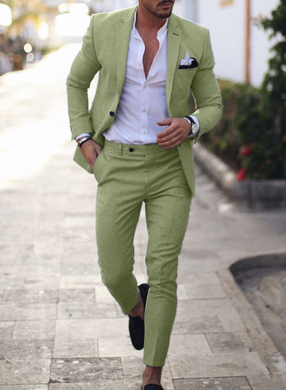 Men's Linen-Cotton Blend Slim-Fit Suit Set - Single Breasted Spring Light Business Attire | 820