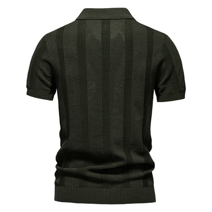 Men's Stripe Knit Polo Shirt with Mesh Panels - 2025 Summer Slim-Fit Streetwear Top | PSD8042