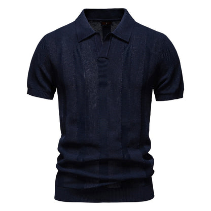 Men's Stripe Knit Polo Shirt with Mesh Panels - 2025 Summer Slim-Fit Streetwear Top | PSD8042