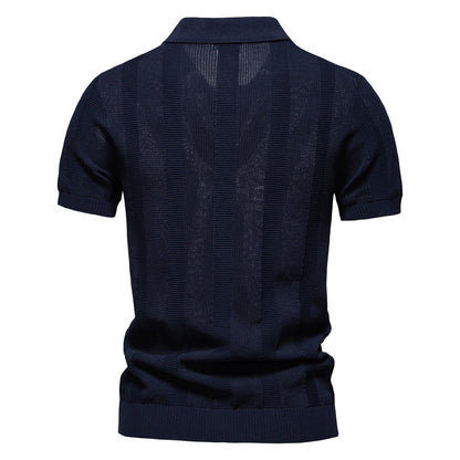 Men's Stripe Knit Polo Shirt with Mesh Panels - 2025 Summer Slim-Fit Streetwear Top | PSD8042