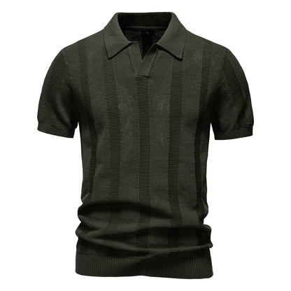 Men's Stripe Knit Polo Shirt with Mesh Panels - 2025 Summer Slim-Fit Streetwear Top | PSD8042