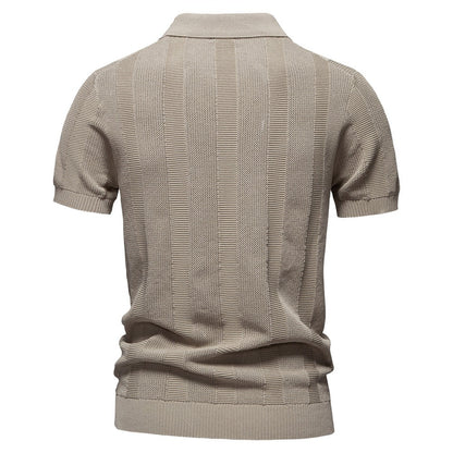 Men's Stripe Knit Polo Shirt with Mesh Panels - 2025 Summer Slim-Fit Streetwear Top | PSD8042