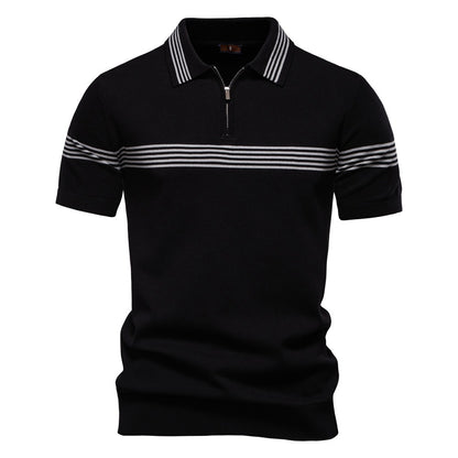 Men's Slim-Fit Stripe Knit Polo Shirt - 2025 Summer Business Casual Top | PSD8047