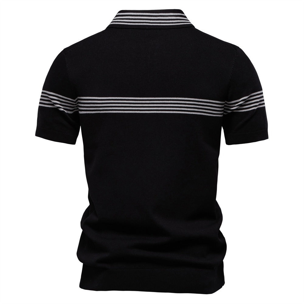 Men's Slim-Fit Stripe Knit Polo Shirt - 2025 Summer Business Casual Top | PSD8047