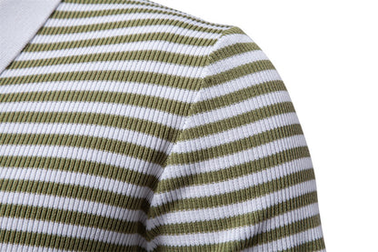 Men's Stripe Knit Polo Shirt with Seagull Collar - 2025 Summer Slim-Fit Business Casual Top | PSD8054