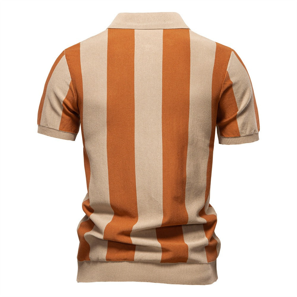 Summer Slim-Fit Stripe Polo Shirt for Men – 2025 Business Casual Knit Top | Breathable Short Sleeve Tee | PSD8060