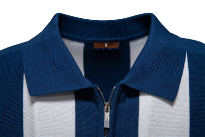 Summer Slim-Fit Stripe Polo Shirt for Men – 2025 Business Casual Knit Top | Breathable Short Sleeve Tee | PSD8060