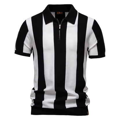 Summer Slim-Fit Stripe Polo Shirt for Men – 2025 Business Casual Knit Top | Breathable Short Sleeve Tee | PSD8060