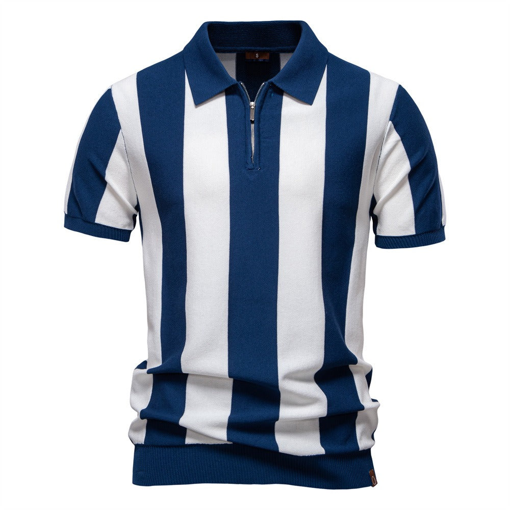 Summer Slim-Fit Stripe Polo Shirt for Men – 2025 Business Casual Knit Top | Breathable Short Sleeve Tee | PSD8060
