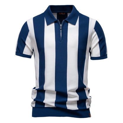 Summer Slim-Fit Stripe Polo Shirt for Men – 2025 Business Casual Knit Top | Breathable Short Sleeve Tee | PSD8060