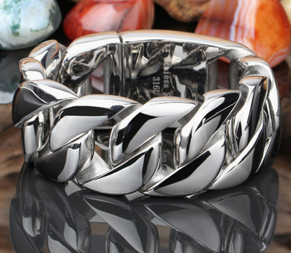 Men’s Thick Titanium Steel Bracelet Glossy & Domineering Fashion Jewelry Trendy Piece Bracelet | KB31778-D