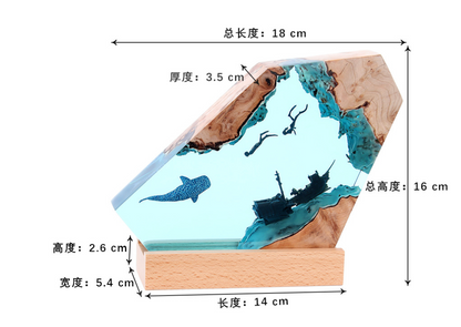Modern Ocean Art Table Lamp | Solid Wood & Resin Night Light for Bedroom, Office & Perfect Gifts| SC-12