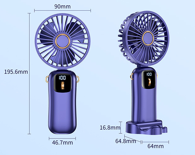 Mini ventilateur portable rechargeable par USB avec 5 vitesses, mini ventilateur pliable à 90 ° avec écran LED, mini ventilateur d'extérieur pour bureau | S12 