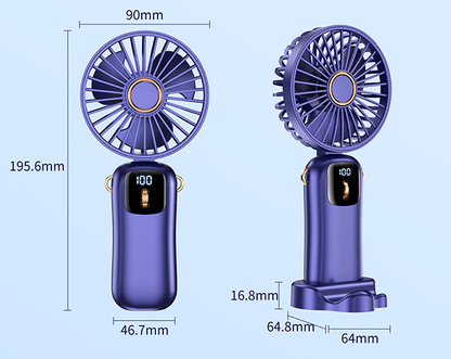 Mini ventilateur portable rechargeable par USB avec 5 vitesses, mini ventilateur pliable à 90 ° avec écran LED, mini ventilateur d'extérieur pour bureau | S12 